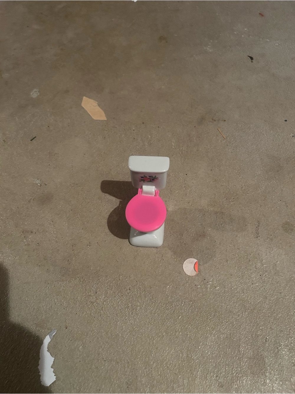 Miniature White Bathroom Toilet with Pink Seat for dolls house